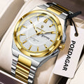 POEDAGAR Top Original Men's Watches Stainless Steel Waterproof Luminous Man Watch Date Week Classic Trendy Quartz Men Wristwatch