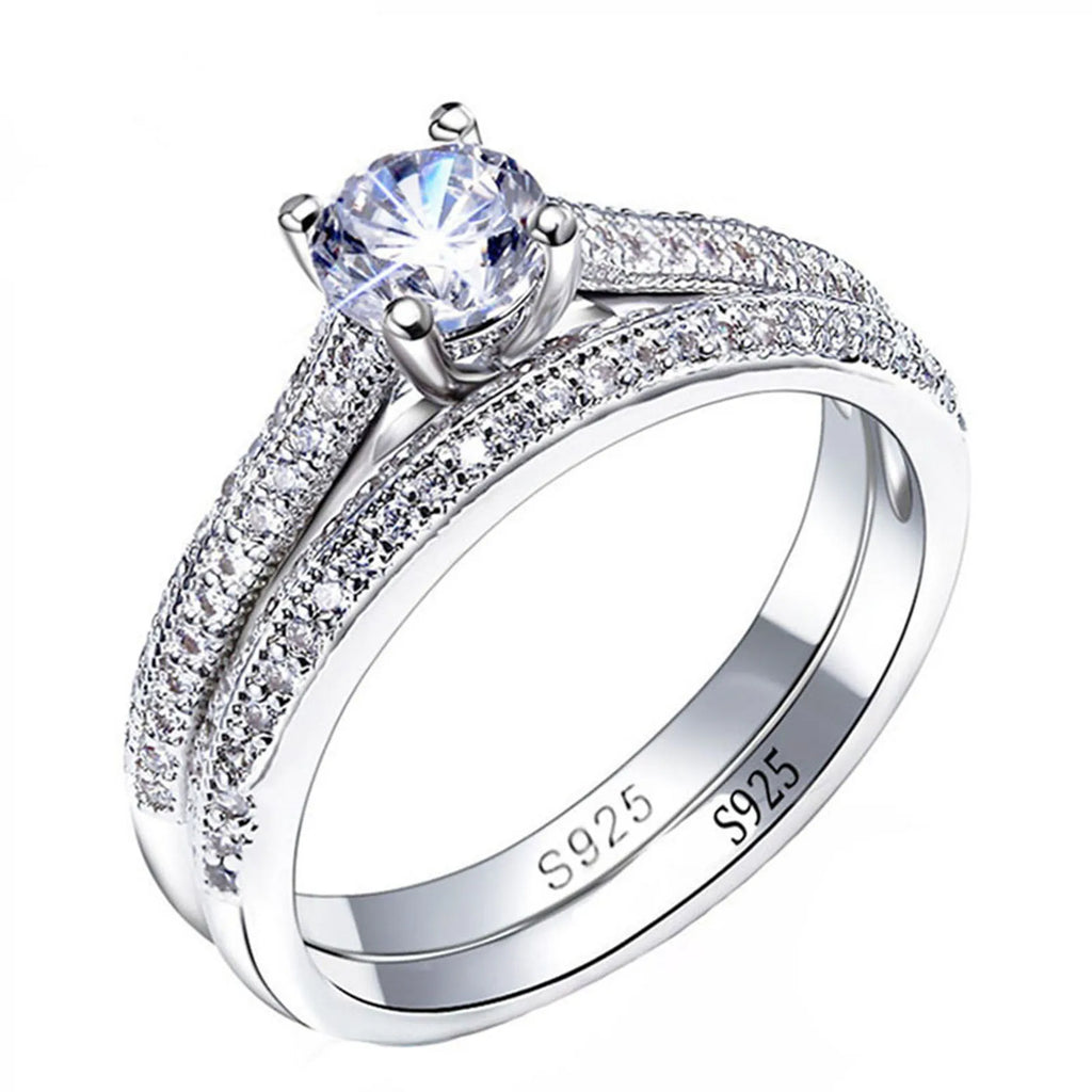 1 pair Vintage Halo 925 Sterling Silver Wedding Ring Set For Women Lady Anniversary Gift Jewelry Bulk Sell