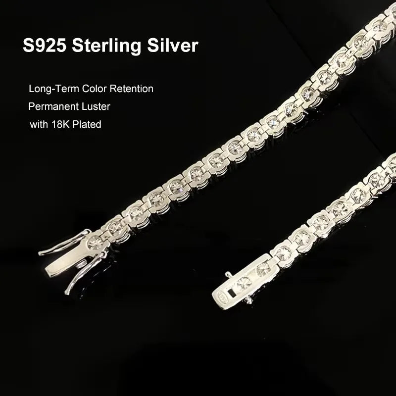 NeeTim 3mm 4mm 5mm Moissanite Tennis Bracelet Full Diamond 925 Sterling Silver with Gold Plated Bracelets For Women Men