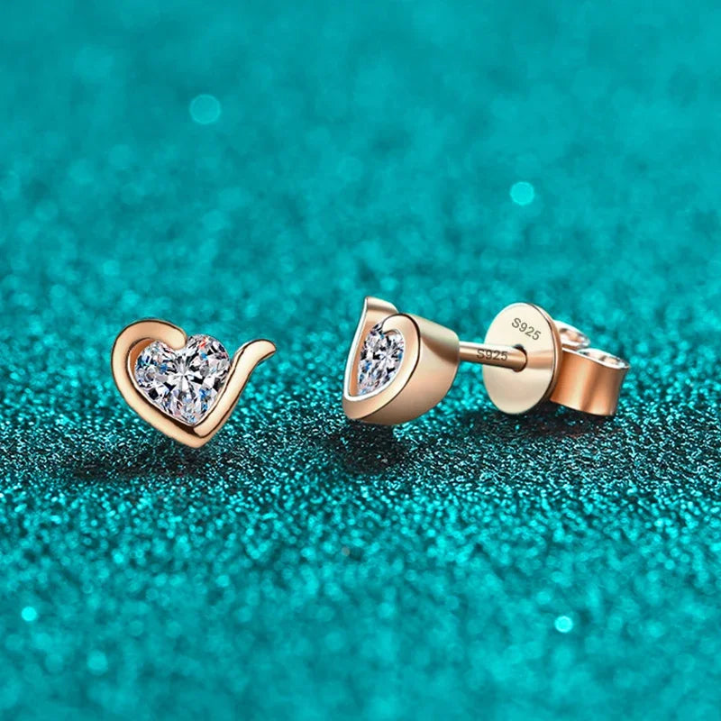 NeeTim Moissanite Heart Stud Earrings for Women 925 Sterling Silver with White Champagne Gold Plated Wedding Earring Certified