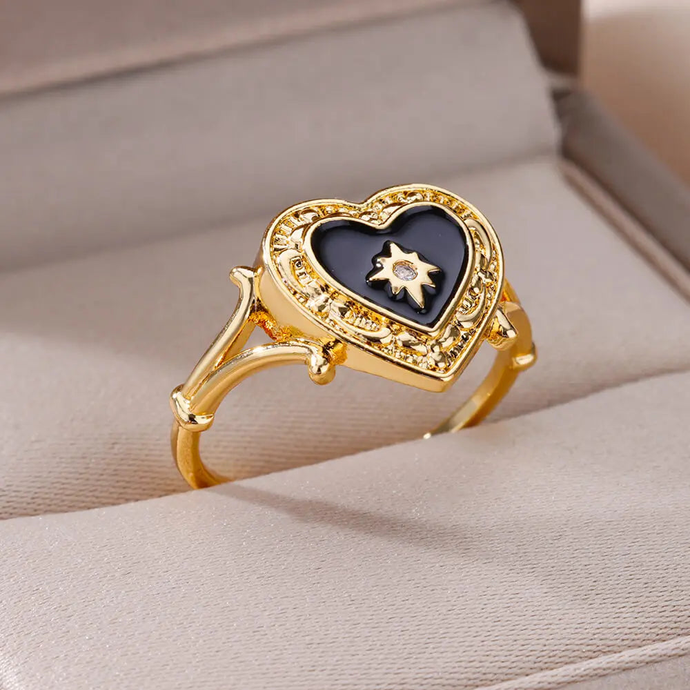 Heart Shape Zircon Rings For Women Stainless Steel Gold Color Aesthetic Couple Ring 2024 Trend Wedding Jewelry Gift For Friend