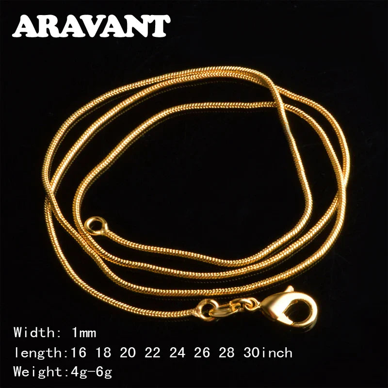Aravant 925 Sterling Silver 18K Gold 1MM 45-75CM Snake Chain Necklace For Women Fashion Party Wedding Jewelry