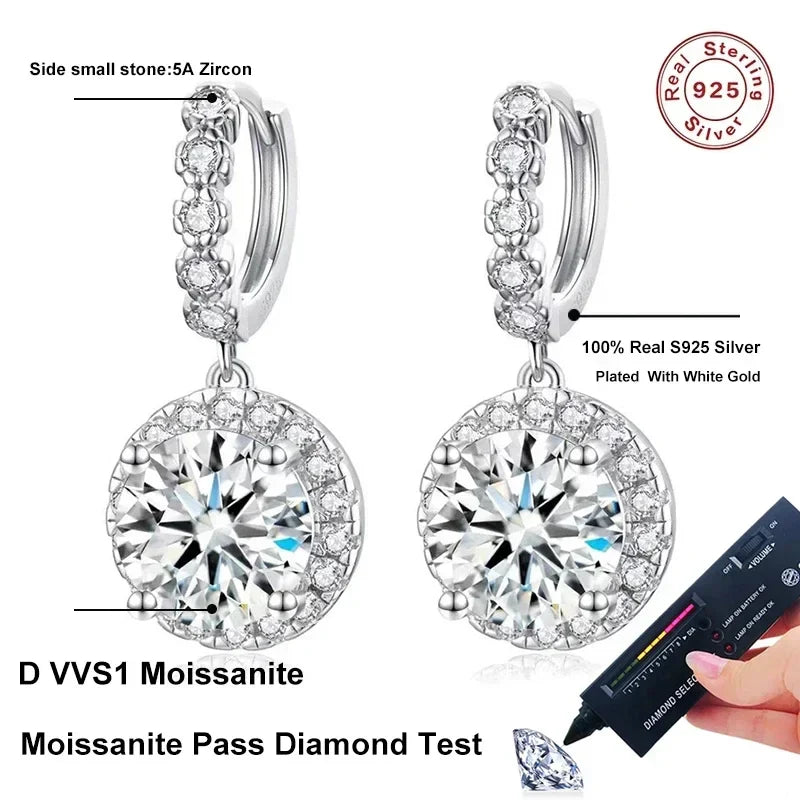 NeeTim 3ct Moissanite Diamond Drop Earrings for Women Lab Diamond 925 Sterling Silver with Gold Plated Wedding Party Jewelry