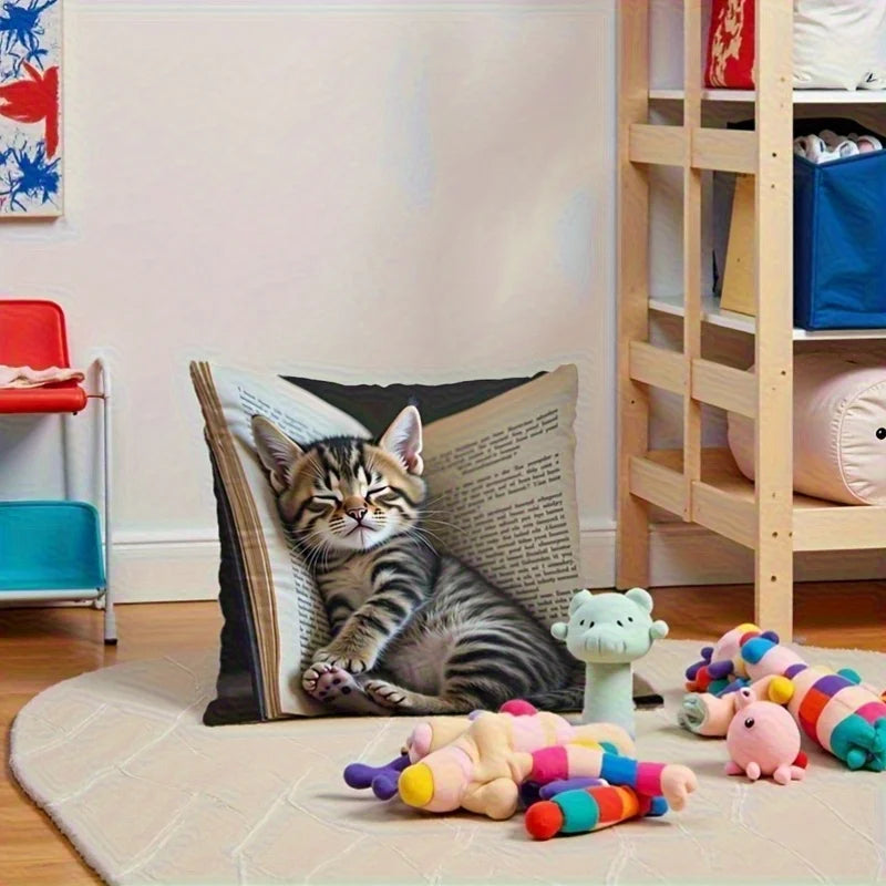 VIKAMA Creative Sleeping Cat Fashion Design Printed Pillowcase, Machine Washable, Indoor Sofa Home Cushion Pillowcase