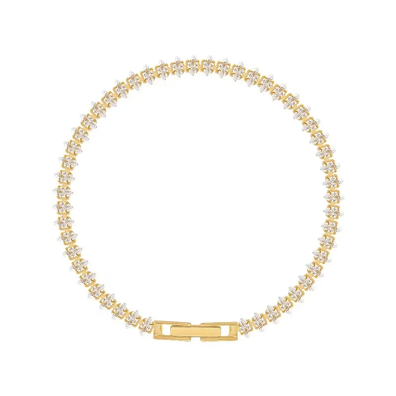 Luxury Roman Crystal Geometric Chain Bracelets for Women Trendy Goth Full Rhinestone Marquise Charm Tennis Bracelet Wed Jewelry