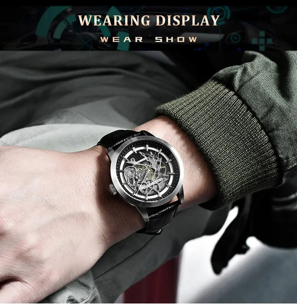 PAGANI DESIGN Business Man Watch Luxury Skeleton Hollow Leather Men's Wristwatch New Mechanical Male Clock Relogio Masculino