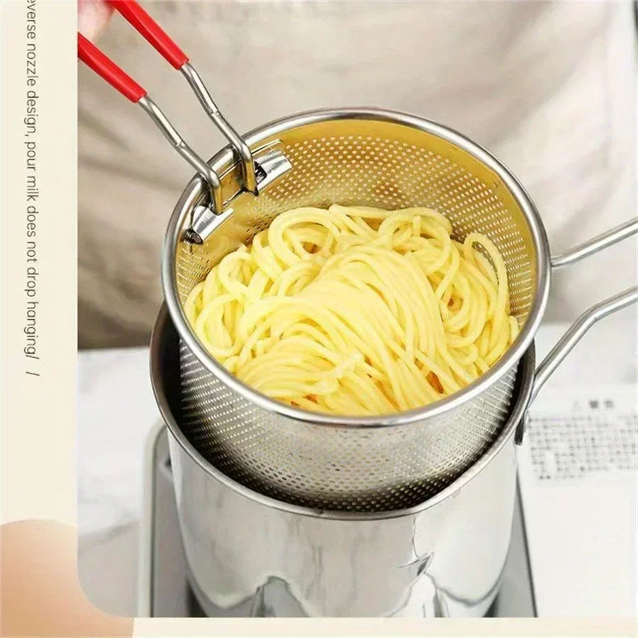 SUS304 stainless steel fryer with French fries and chicken wings, household small oil pot with filter screen, Tianfu Luo pot