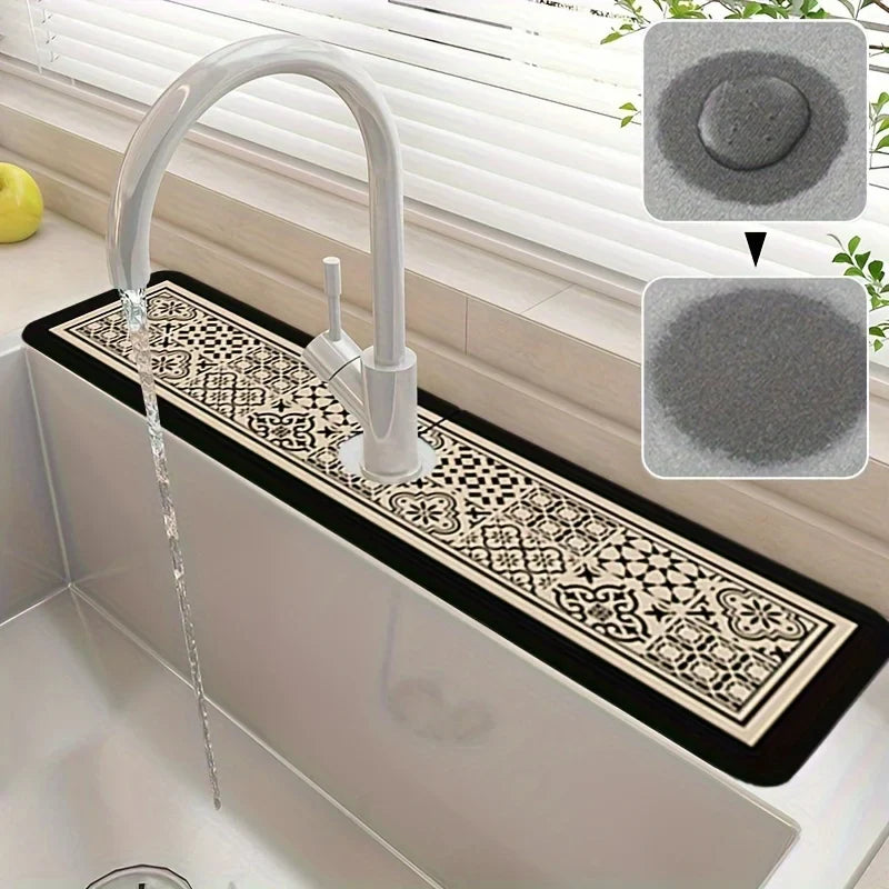 Retro Style Sink Splash-Proof Faucet Mat Kitchen Absorbent Mat Table Mat Wash Basin Waterproof Protective Mat Bathroom Mat