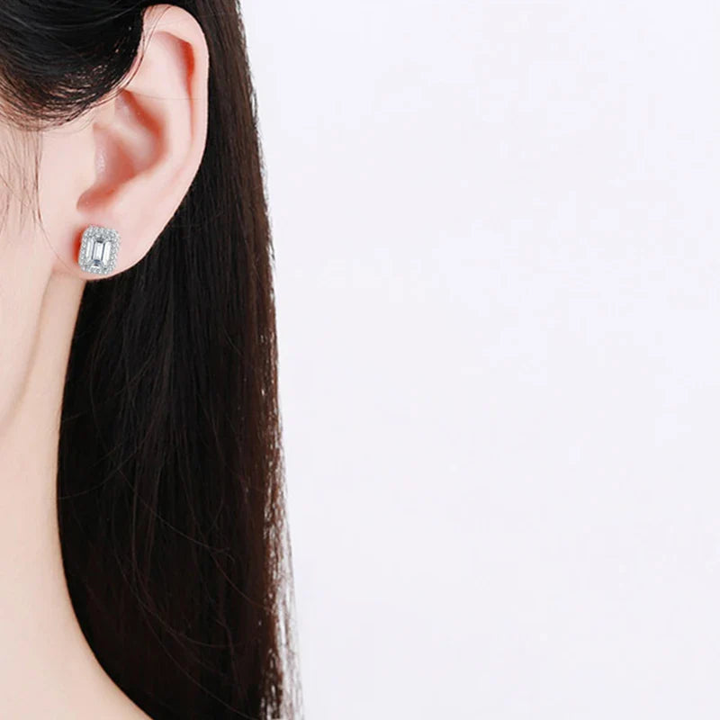 NeeTim 0.5CT 1CT 2CT Emerald Cut Moissanite Stud Earrings for Women Radiant Cut Bridal Classic Studs Jewelry S925 Silver Earring
