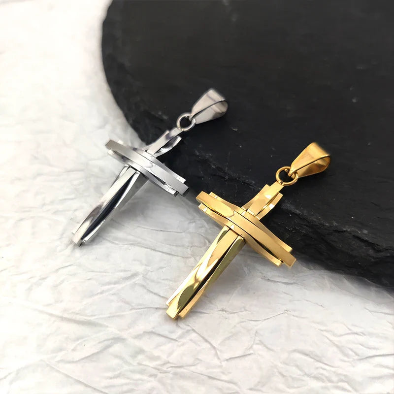 Trendy Men's 18K Gold Plated Stainless Steel Cross Pendant Necklace Christian Wedding Gift Jewelry Hiphop Style