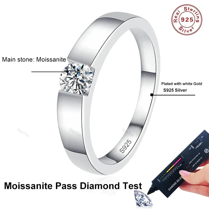 NeeTim 4mm D Color Moissanite Ring for Couple Women Men 925 Sterling Silver Lab Diamond Engagement Wedding Rings Jewelry Bands