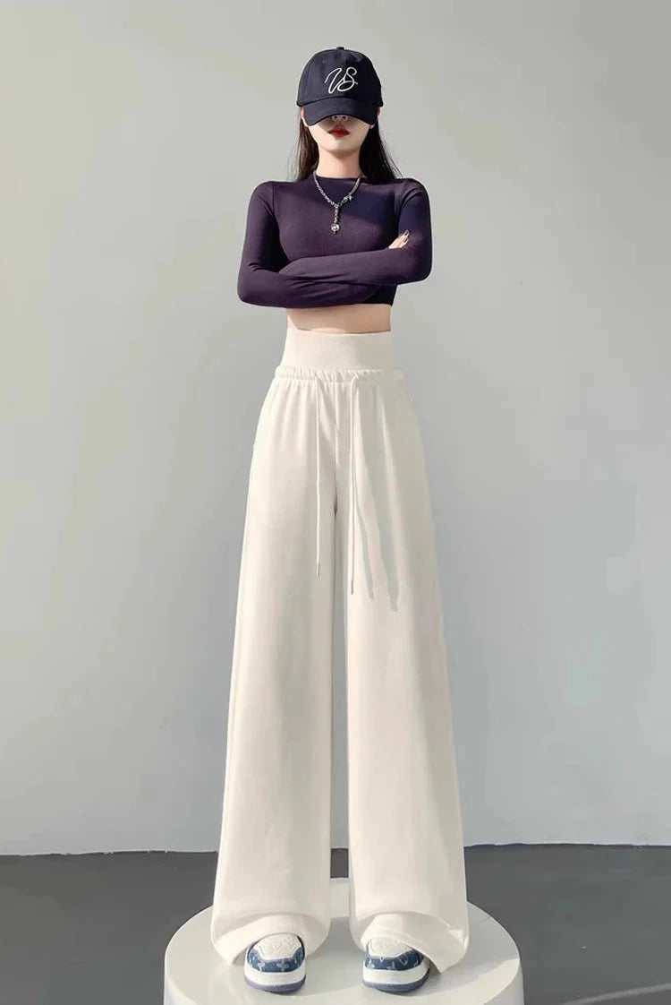 Women's Relaxed Fit Gray High-Waist Wide-Leg Pants