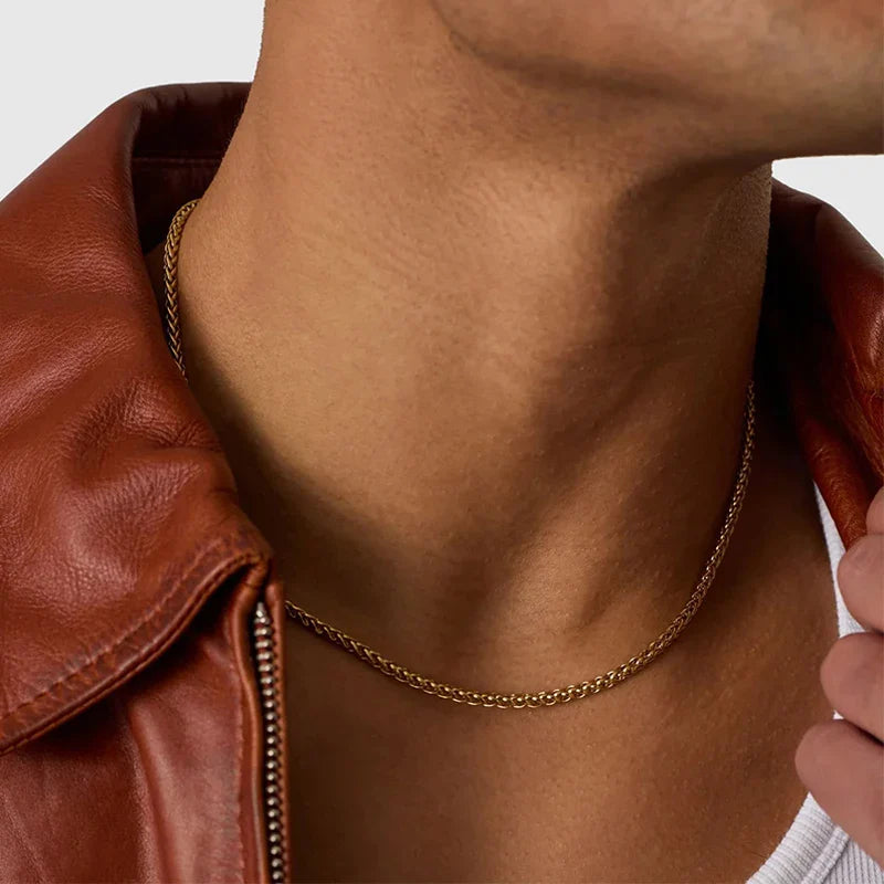 Hot Selling Hypoallergenic Stainless Steel Wheat Chain Men Chain Necklace Design with 18k Gold Plated