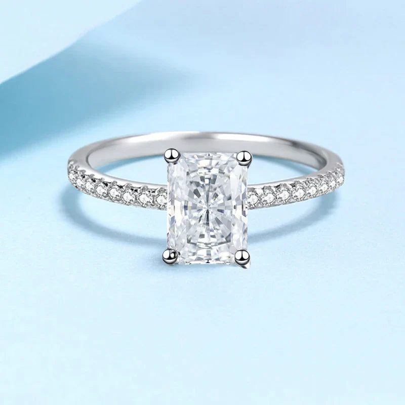 NeeTim 1CT 2CT Emerald Radiant Cut Moissanite Ring for Women Engagement Wedding Lab Diamond Sterling Silver 925 Rings Jewelry