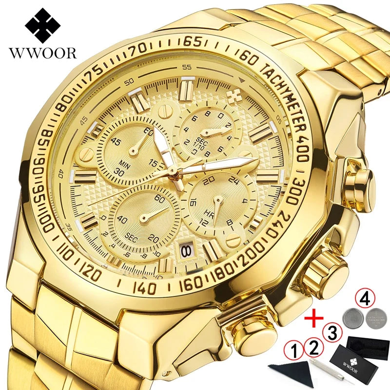 Men's Gold Luxury Quartz Wrist Watch – Big Dial Dress Watch