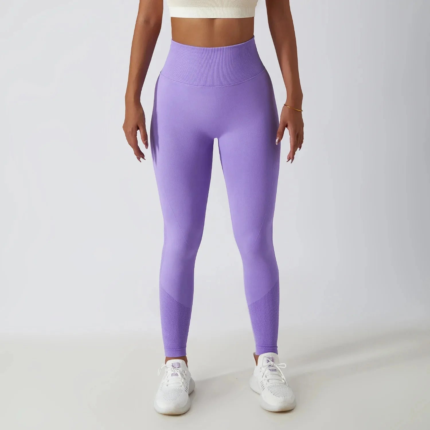 Seamless Ribbed Yoga Leggings with Tummy Control Fit