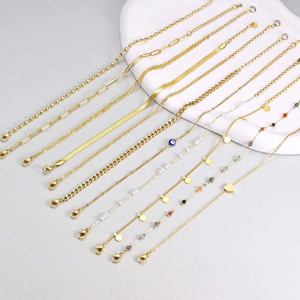 Stainless Steel Pearl Anklets Bracelet for Women, 18k Gold Plated  Foot Chain Adjustable Stackable Bracelets on Leg Jewelry
