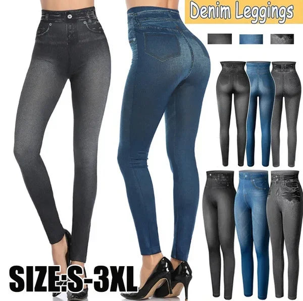 Women's Seamless Denim-Look Leggings High Waist