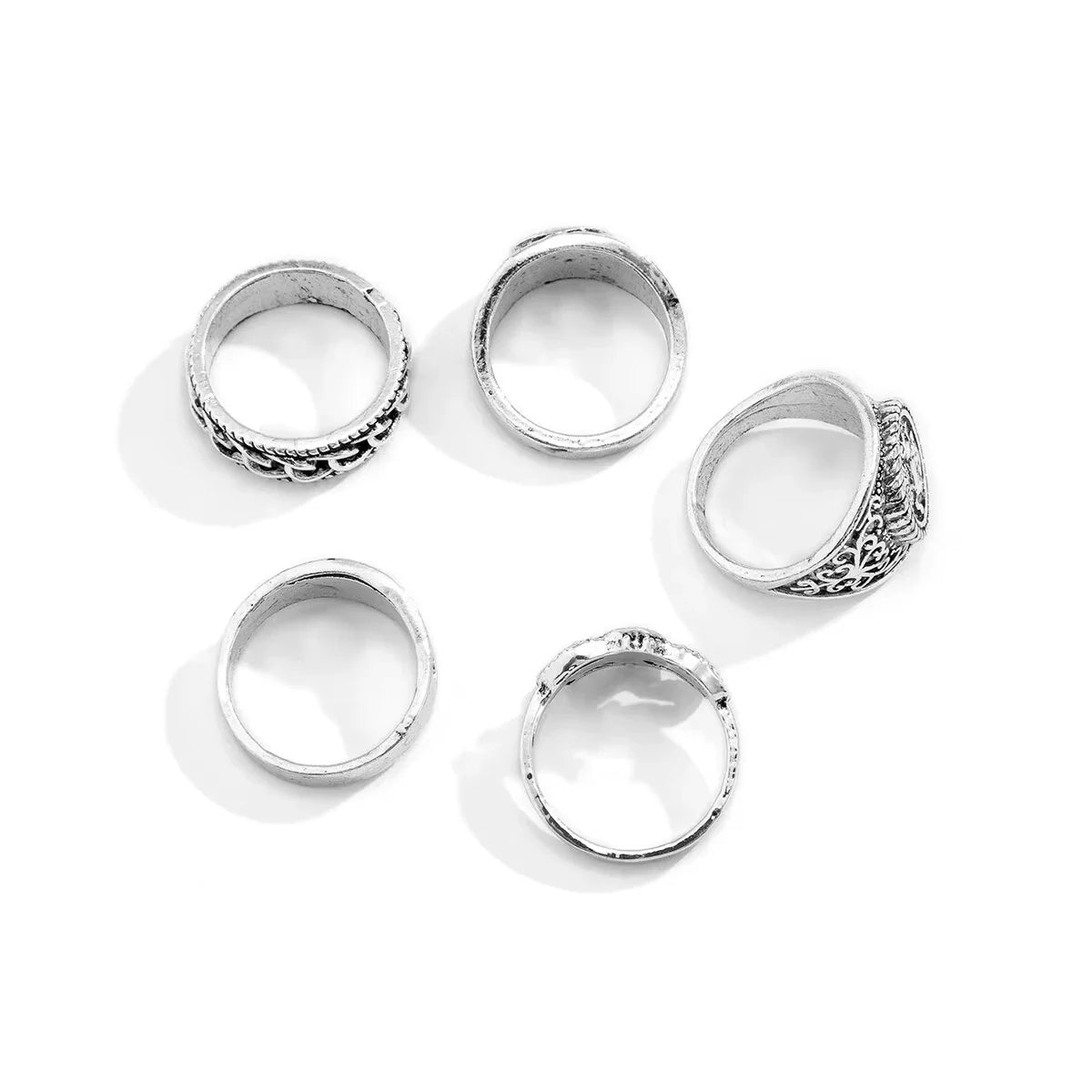 5Pcs/Set Goth Totem Horse Flame Antique Silver Color Rings for Men Unisex Punk Carved Knuckle Male Jewelry Accessories Steampunk