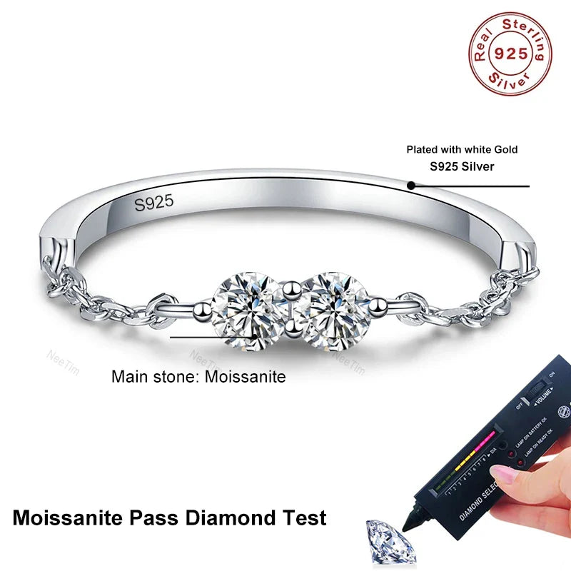 NeeTim 3mm Moissanite Wedding Ring 925 Sterling Silver Eternity Band Lab Diamond Bride Party Rings For Women Designer Jewelry
