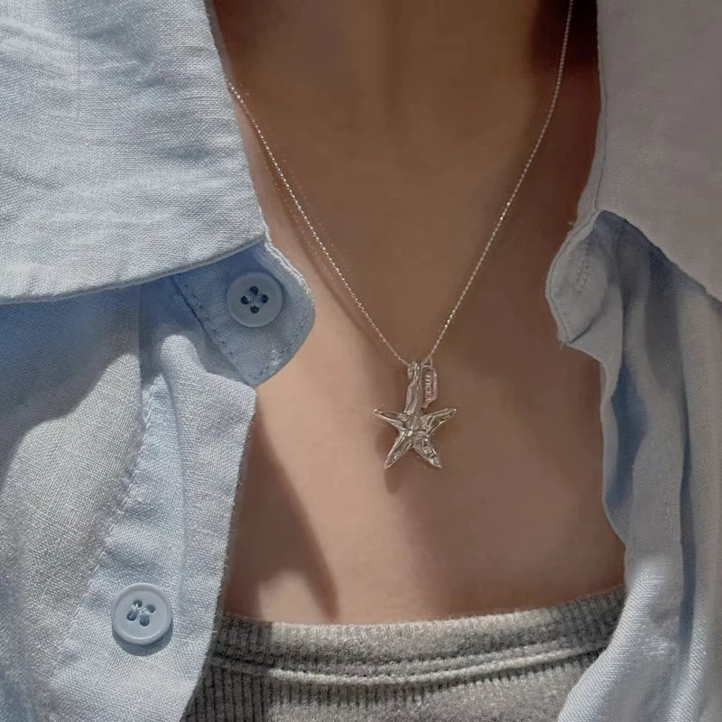 925 Sterling Silver Necklace Cute Five Pointed Star Smile Dimple Pendant for Women Girl Jewelry Gift Dropshipping Wholesale