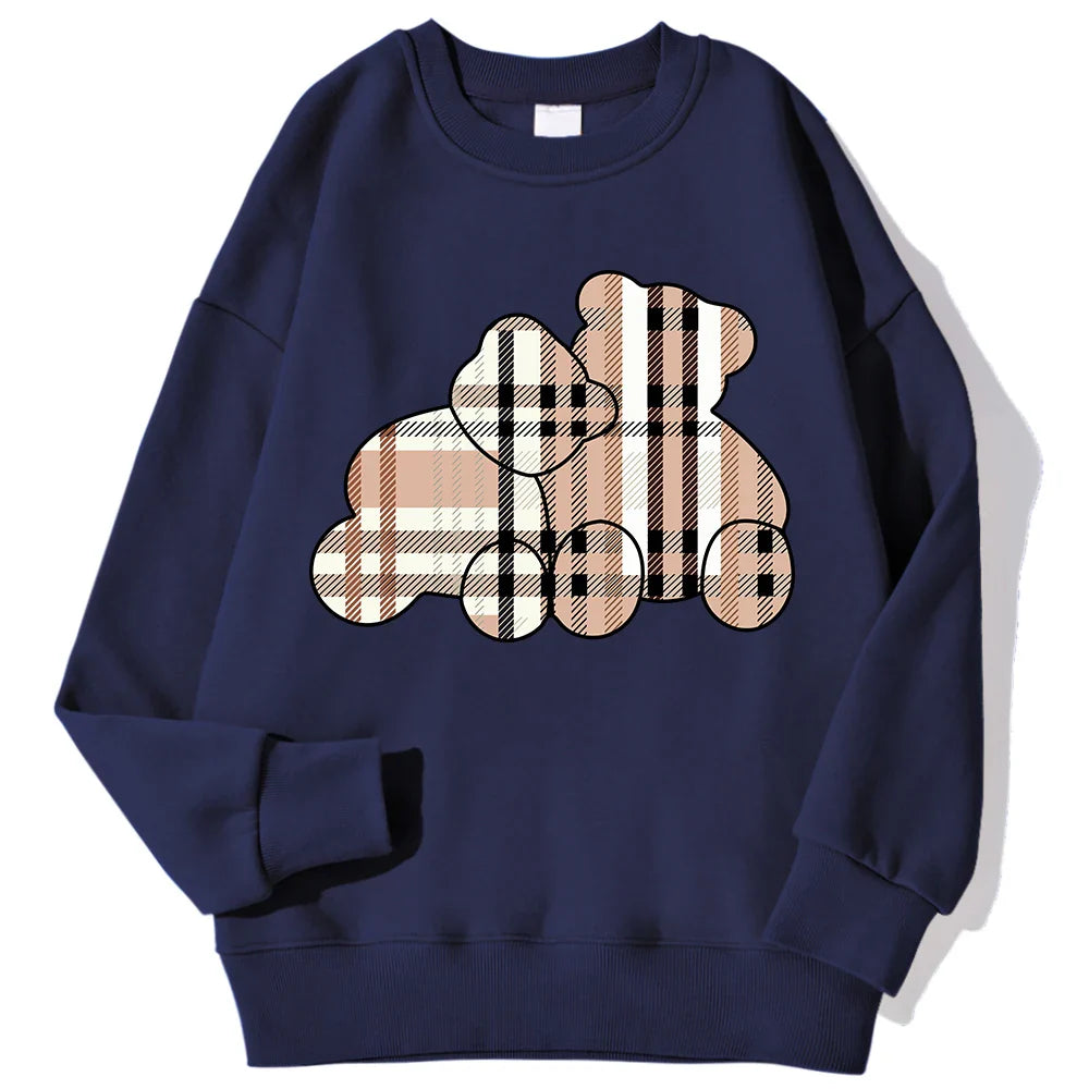 Women Beige Teddy Bear Print Crewneck Pullover Sweatshirt - Image 8