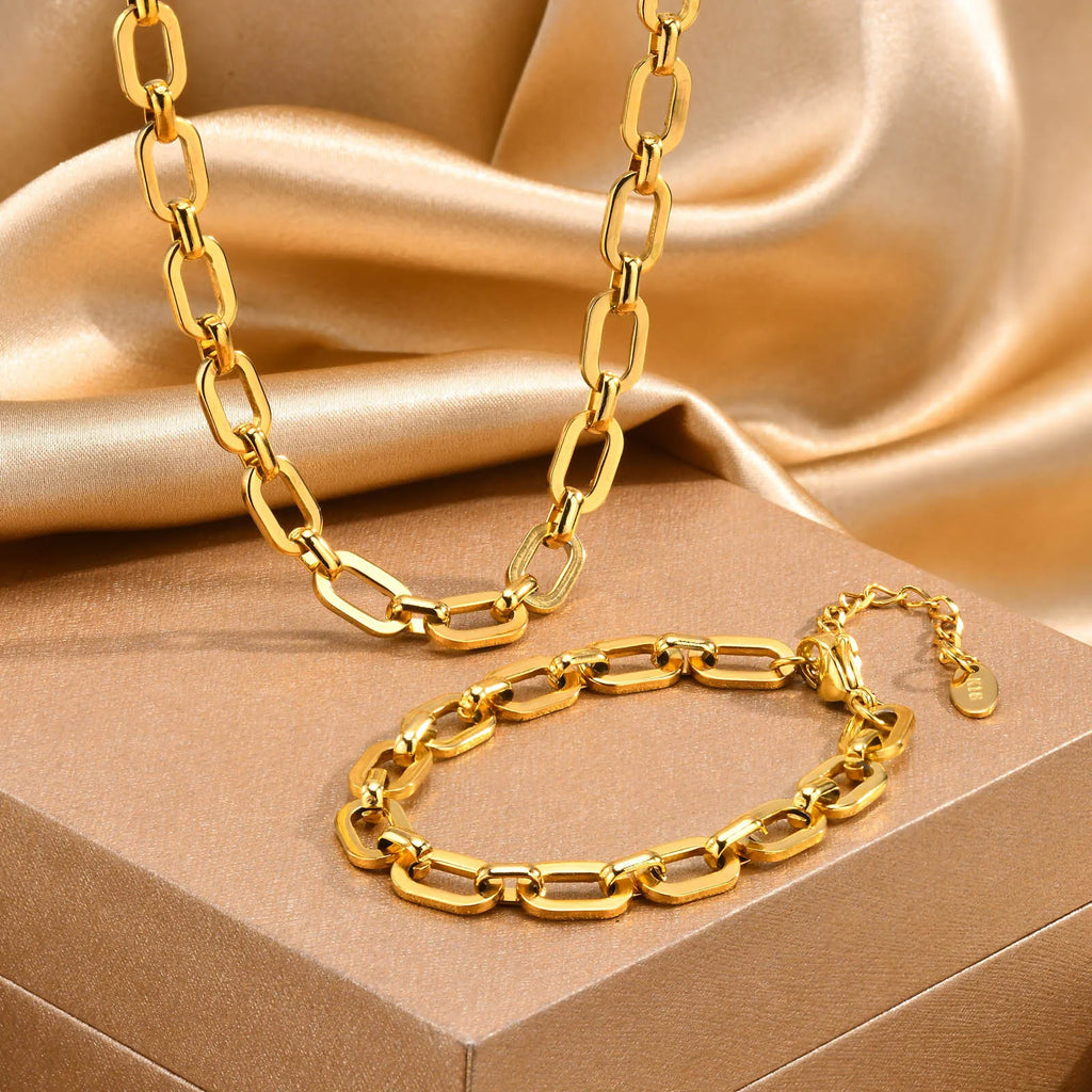 Chunky Gold Plated Link Necklace For Women, Stainless Steel Oval Thick Chain Choker Minimalist Jewelry