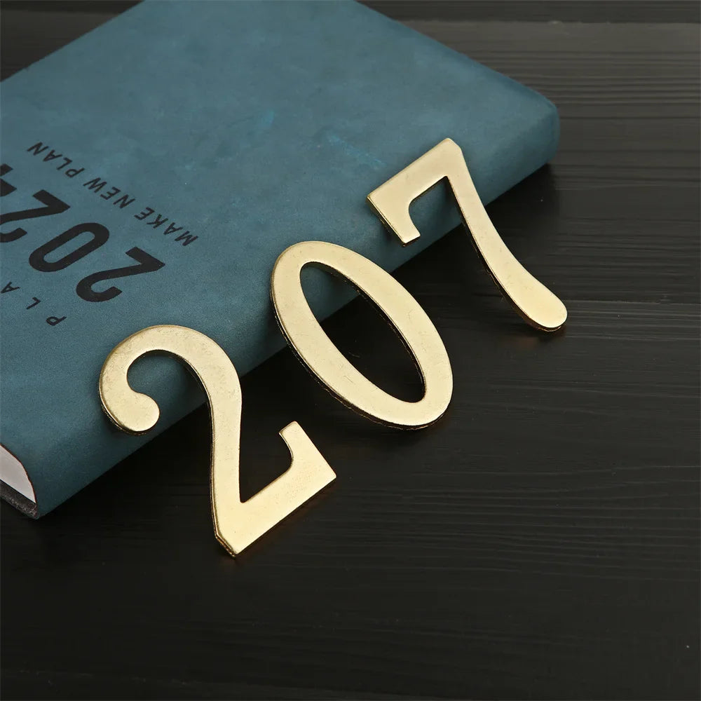 Golden Metal Door Number with Backing Adhesive 7*4cm House Number Apartment Door Number for Outdoor Hotel Home Mailbox Label