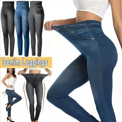 Women's Seamless Denim-Look Leggings High Waist