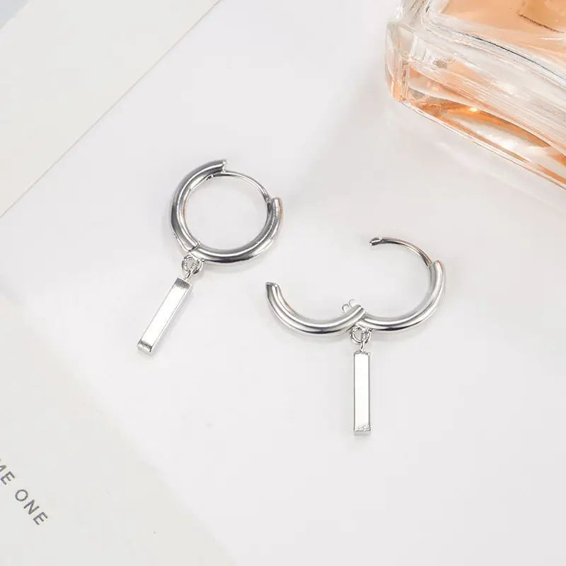 NBSAMENG 925 Sterling Silver Geometry Asymmetric Earring for Women Girl Simple Office Versatile Jewelry Gift Dropshipping