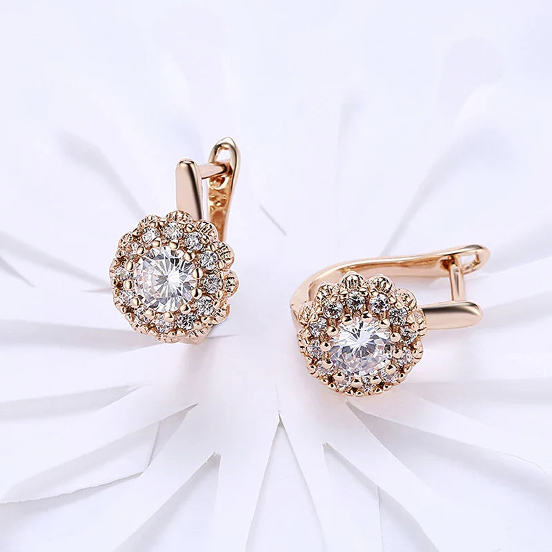 Aravant 925 Silver 18K Gold Cubic Zirconia Flower Gold Drop Earrings For Women Wedding Fashion Jewelry