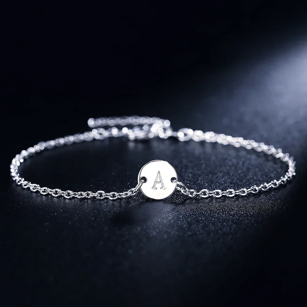 New trend 925 sterling Silver 26 letter cards Chain Bracelets for Women Fashion wedding Party fine Jewelry Christmas Gifts