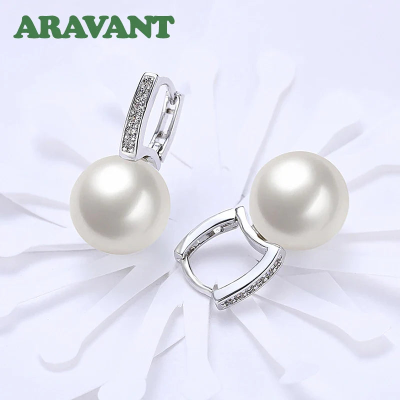 Aravant 925 Silver 18K Gold 12mm Pearl Drop Earrings For Women Wedding Fashion Jewelry