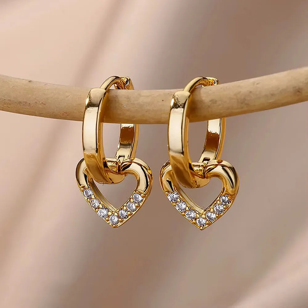 Stainless Steel Irregular Heart Texture Stud Earring for Women Gold Color Heart Wedding Aesthetic Earring Jewelry Accessories