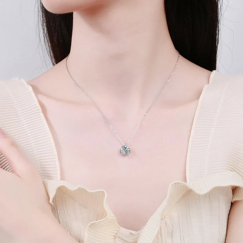 NeeTim 1ct 2ct 3ct D VVS1 Moissanite Necklace for Women Sterling Silver 925 with White Gold Plated Lab Diamond Sparkling Pendant