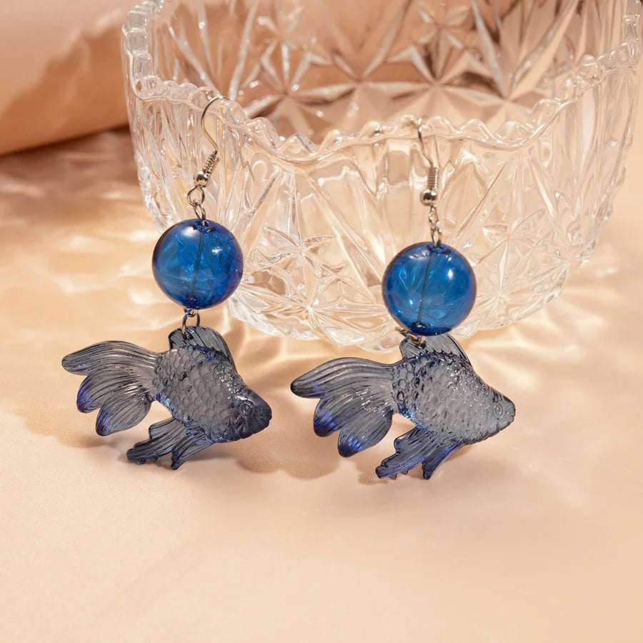 Creative Goldfish Earring Unique Transparent Goldfish Pendant Earring Cute Koi Fish Drop Earrings Personalized Jewelry Wholesale