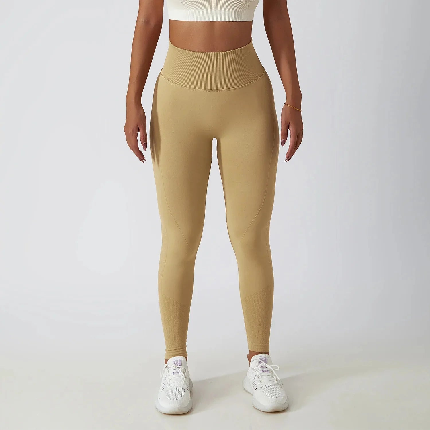Seamless Ribbed Yoga Leggings with Tummy Control Fit
