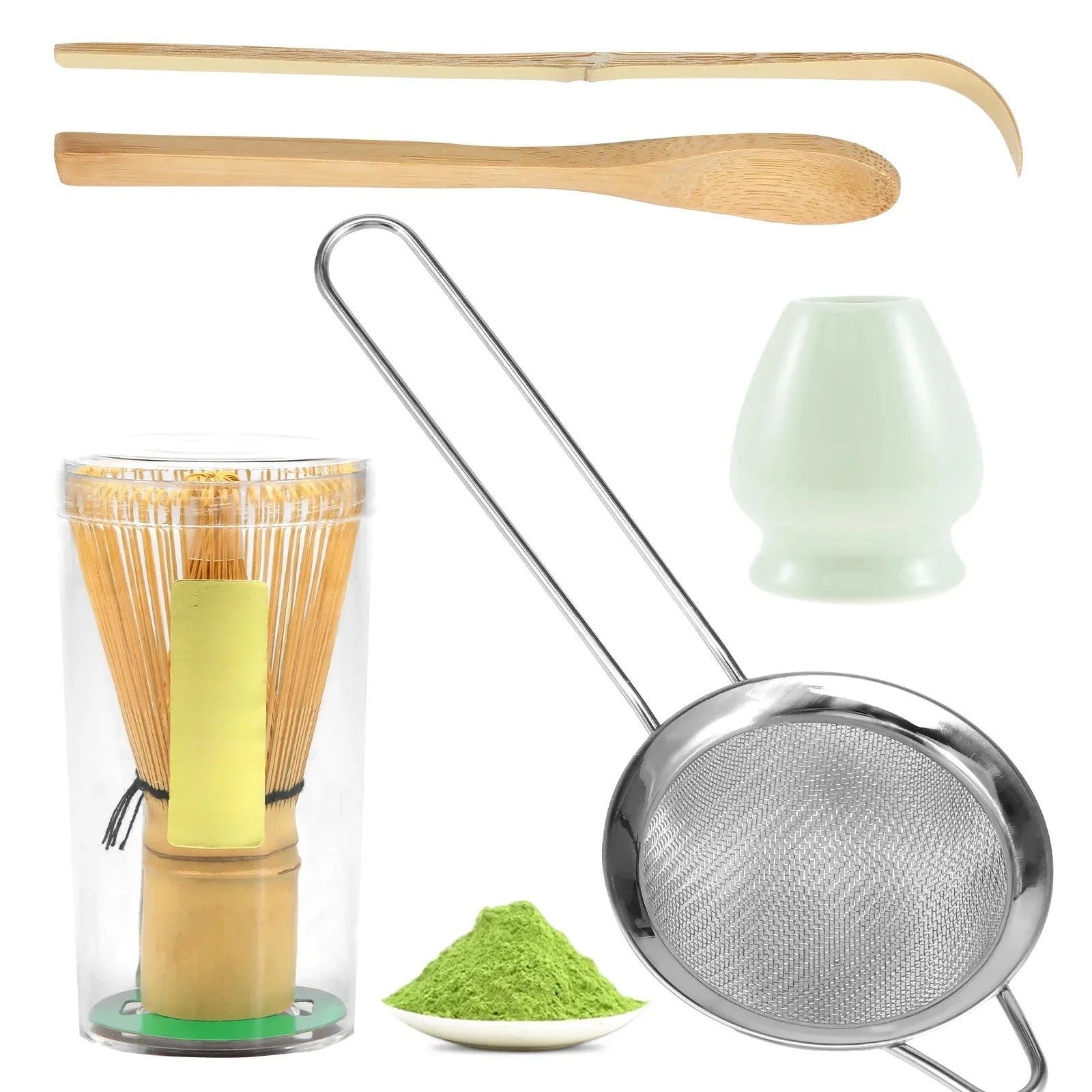 5Pcs Japanese Matcha Whisk Set Bamboo Matcha Whisk Traditional Tea Scoop Deep Scoop Stainless Steel Tea Strainer for Tea Lovers