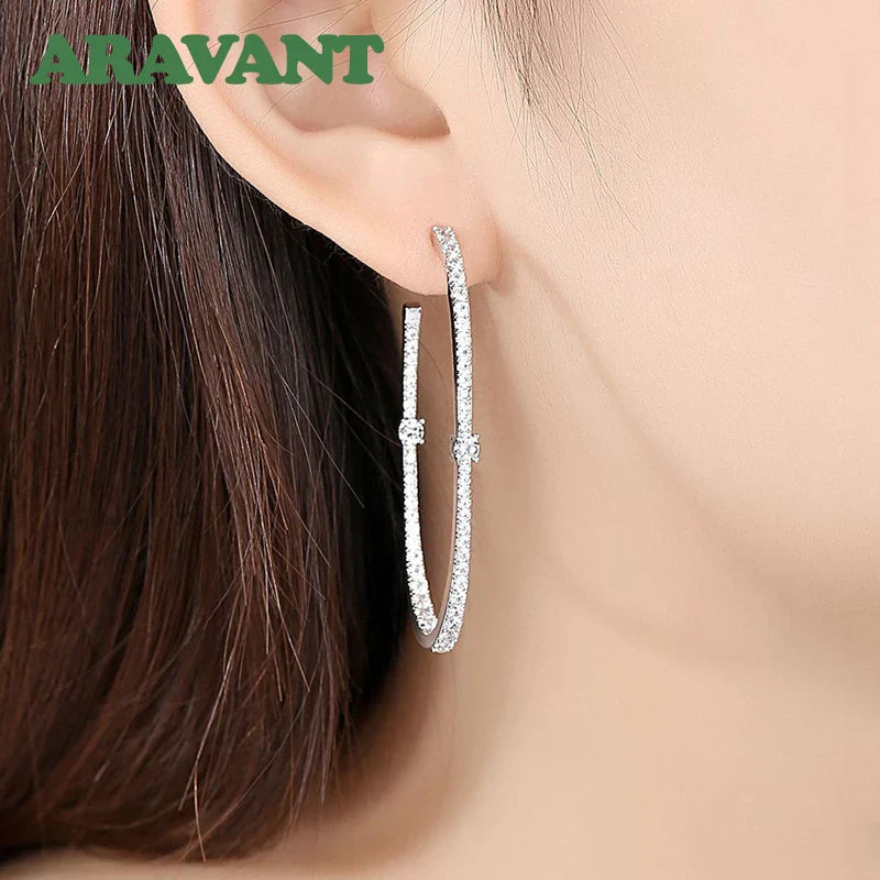 Aravant 925 Silver 48mm Zircon Hoop Earrings For Women Girls Fashion Jewelry