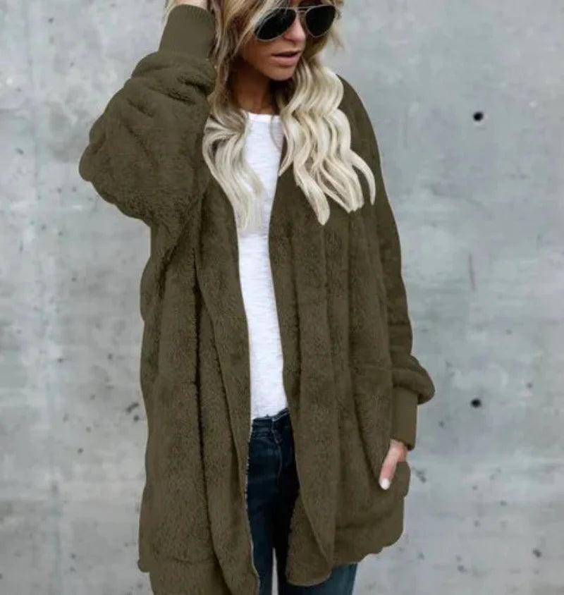 Women's Plush Double Fleece Hooded Cardigan Jacket Oversized