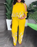 Women Two Piece Set Cold Shoulder Top and Straight Leg Pants - Image 18