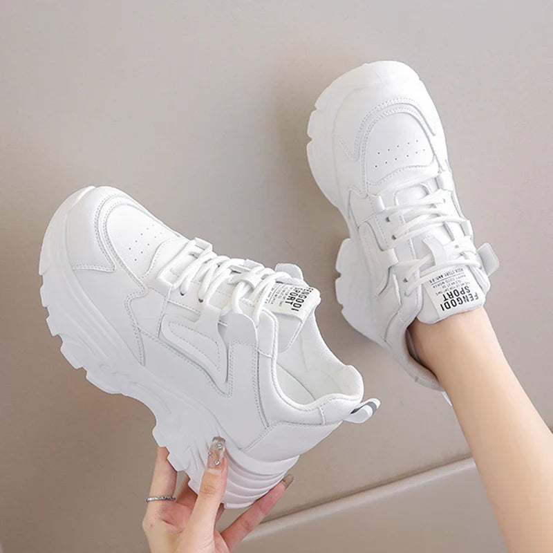 Chunky Platform Lace-Up Sneakers for Women - White & Black - Image 4