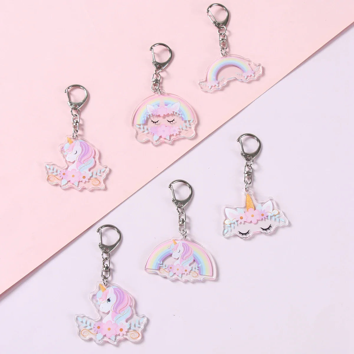 6pcs Rainbow Unicorn Acrylic Keychain Pendant Unicorn Birthday Party Decoration Kids Gifts Baby Shower Wedding Party Favors
