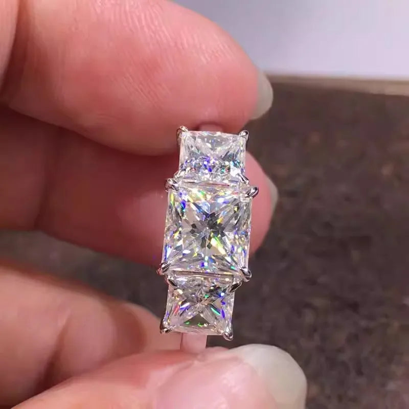 925 Sterling Silver Eternity Princess Square Cubic Zirconia Crystal Rings Women's Wedding Engagement Luxury Classic Lady Jewelry