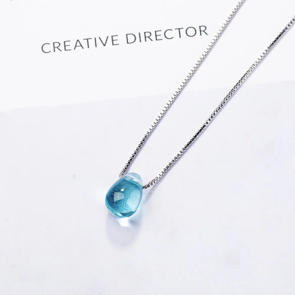 925 Sterling Silver Blue Lucky Crystal Pendants Necklaces For Women Vintage Luxury Jewelry Accessories Jewellery Trend 2024