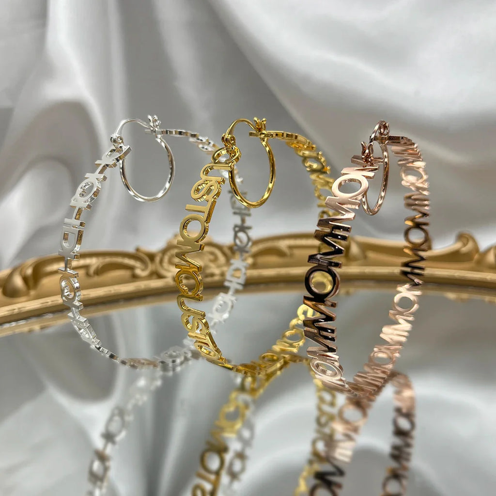 DHQH New Wholesale 40-70mm Customized Name Earrings Stainless Steel Earrings Customized Letter Earrings Women's Bridal Maid Gift