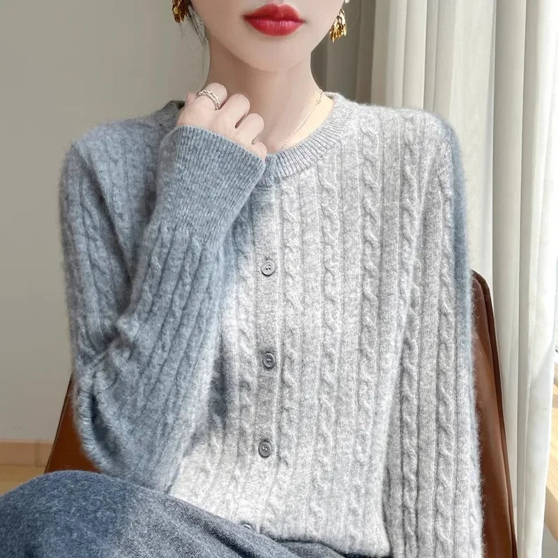 Women's Cable Knit Button Down Cardigan Sweater - Image 24