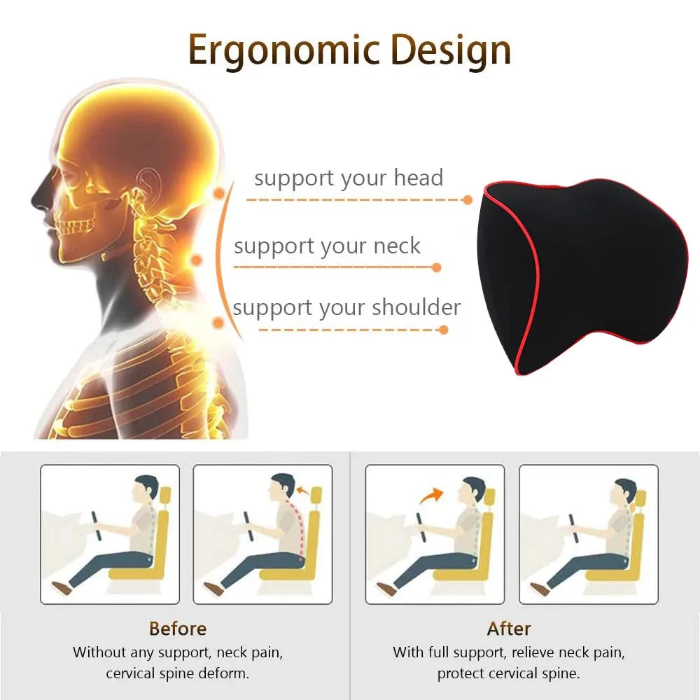 Memory Foam Car Neck and Back Pillow, Headrest and Lumbar Support Cushion Set