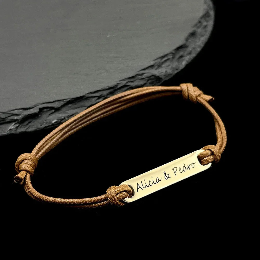 Personalized Custom Name Stainless Steel Bracelet Women Leather Rope Adjustable Bracelet Couple Bangle Valentine's Day Jewelry