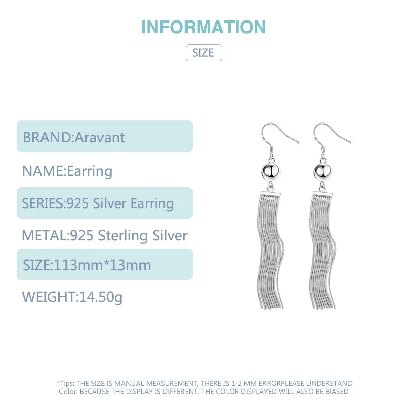 Aravant 925 Silver Bead Long Drop Earring For Women Fashion Wedding Jewelry